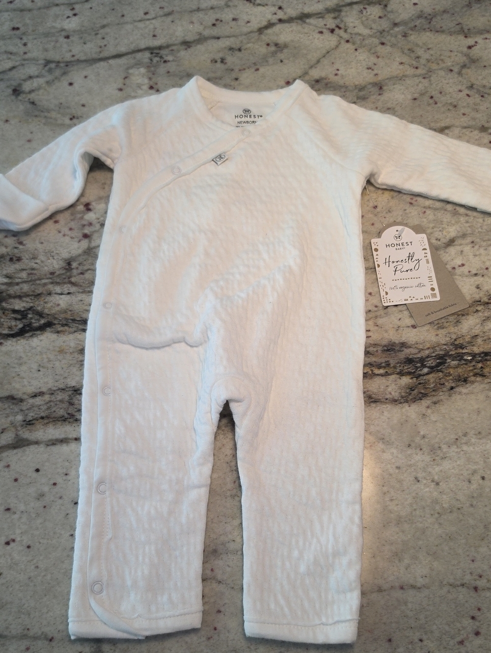 Honest Baby White Quilted 100% Organic Cotton One-Piece Romper Newborn‎ Nwt